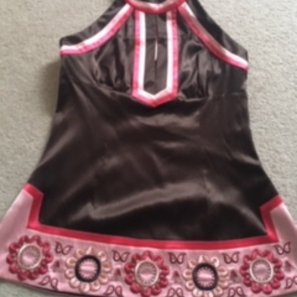 🆕  BEBE Pink + Brown halter top